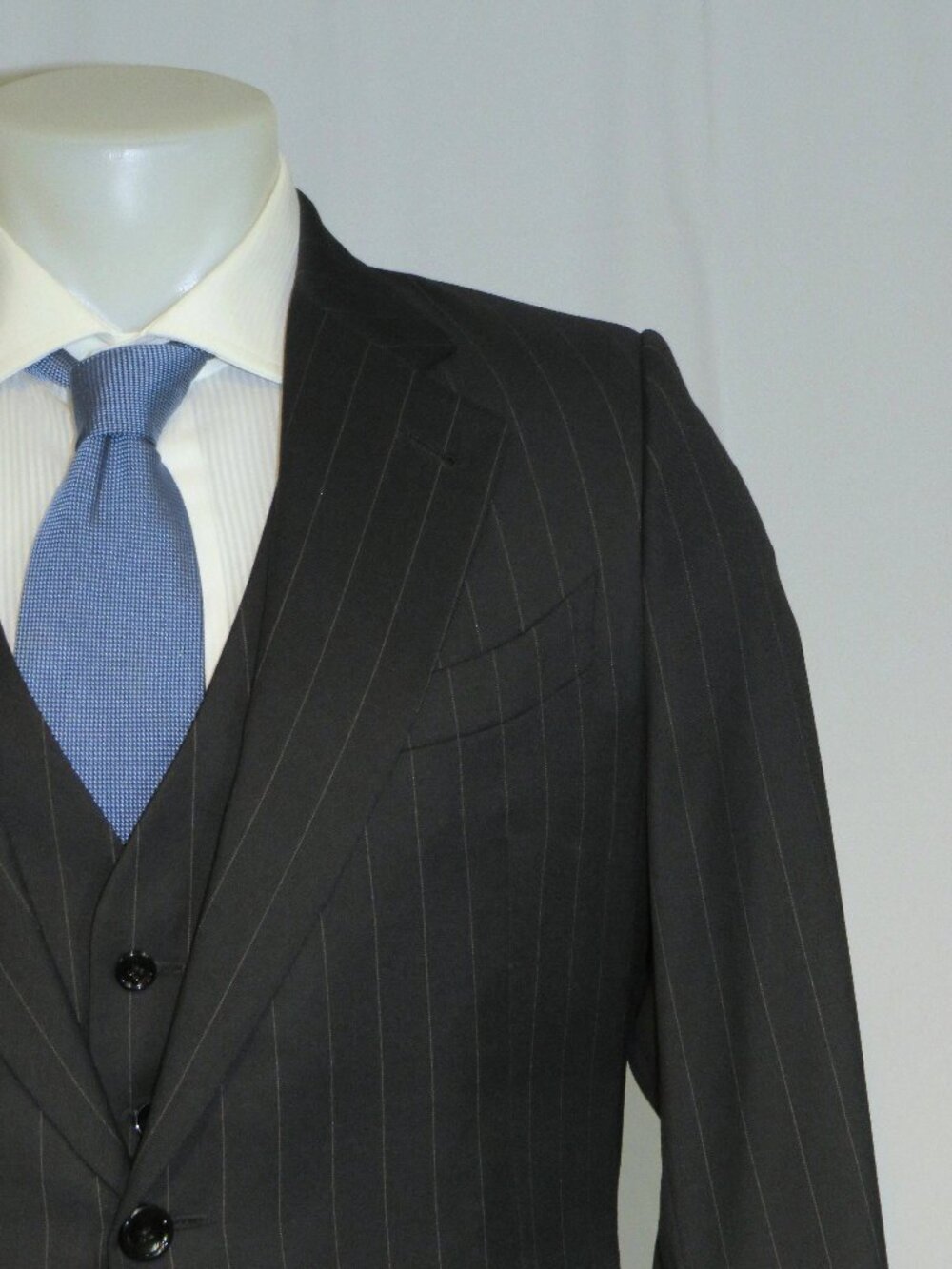 Giorgio Armani Black Label Custom Charcoal Striped Three Piece Suit 40R